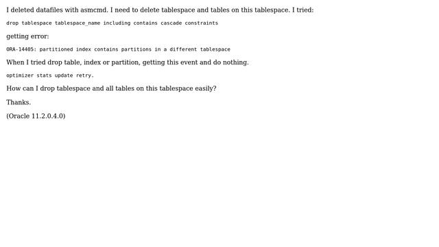 How to delete tablespace and table after delete datafiles? смотреть онлайн