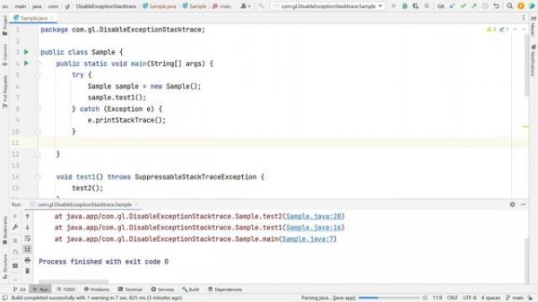 Java Exception | Disable Stack Trace | Enable Stack Trace | Suppression