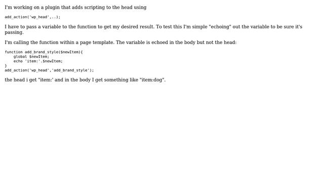 Wordpress: Why won't the action hook wp_head accept parameters? смотреть онлайн