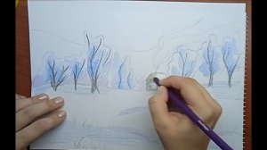Как нарисовать зиму карандашами \\ Зима \\ Зимний пейзаж