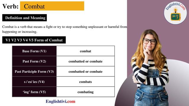 combat V1 V2 V3 V4 V5 Base Form, Past Simple, Past Participle Form of combat | Englishtivi.com смотреть онлайн