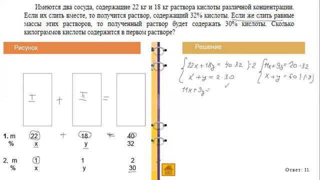 Решение текстовой задачи на смеси и сплавы. смотреть онлайн