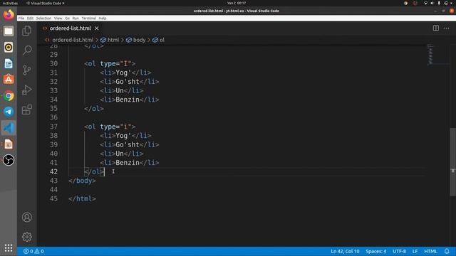 HTML Asoslari | HTML da ro'yxatlar va ularning turlari #html #dasturlash смотреть онлайн