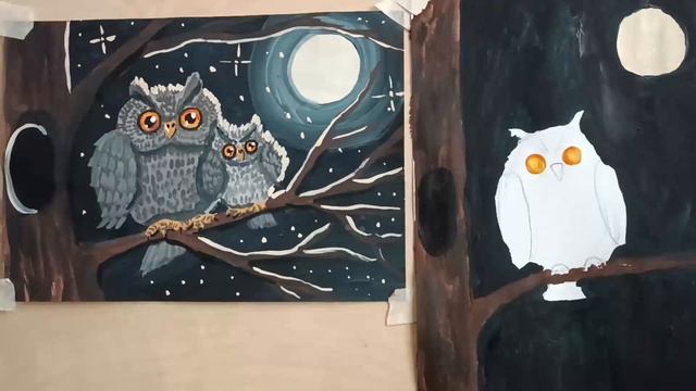 Рисование для самых маленьких, рисуем гуашью филина в лунном свете смотреть онлайн