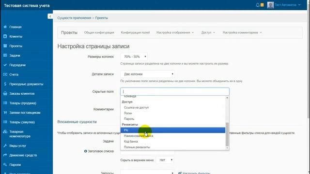 Конфигурация страницы записи в системе Руководитель смотреть онлайн