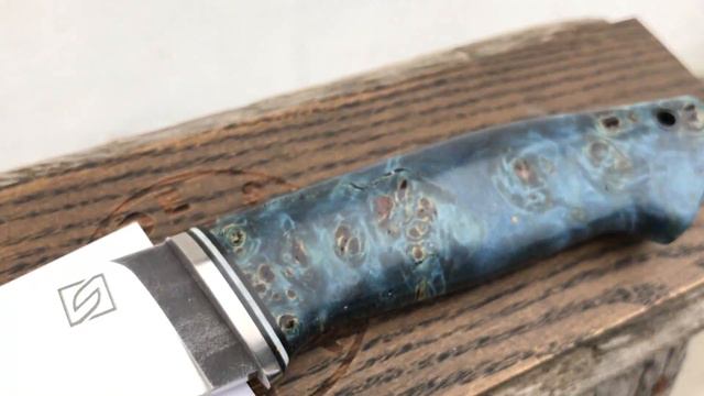 Нож ручной работы из m390 & Raffir poplar burl blue смотреть онлайн