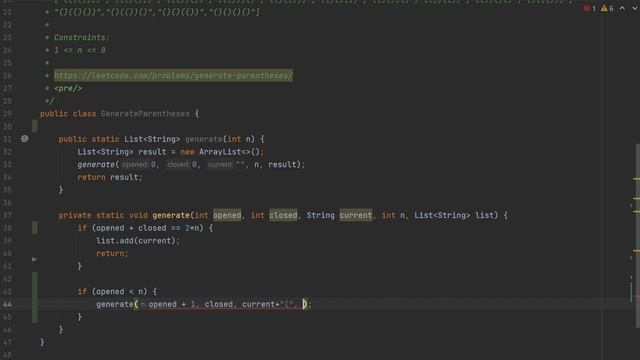 Генерация валидных комбинаций скобок (leetcode) смотреть онлайн