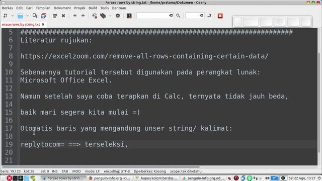 Libre Office Calc - Menghapus Baris berdasarkan value "string" смотреть онлайн