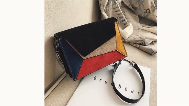 Лоскутная женская наплечная сумочка с ремешком на цепочке Patchwork women's shoulder Bag with chain смотреть онлайн