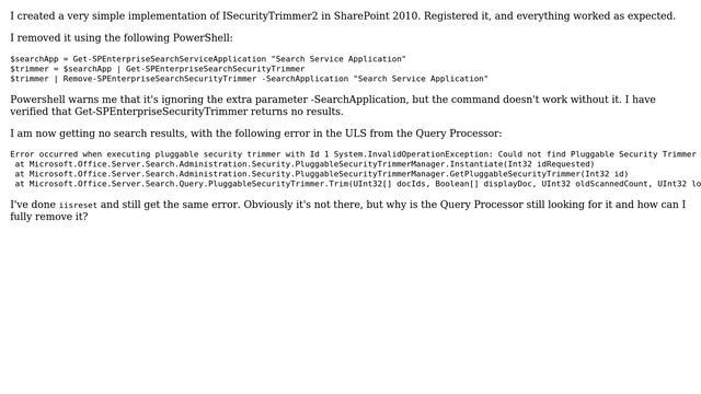 Sharepoint: How to cleanly remove a search security trimmer (ISecurityTrimmer2)? смотреть онлайн