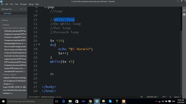 Do while loop PHP lecture 17 смотреть онлайн
