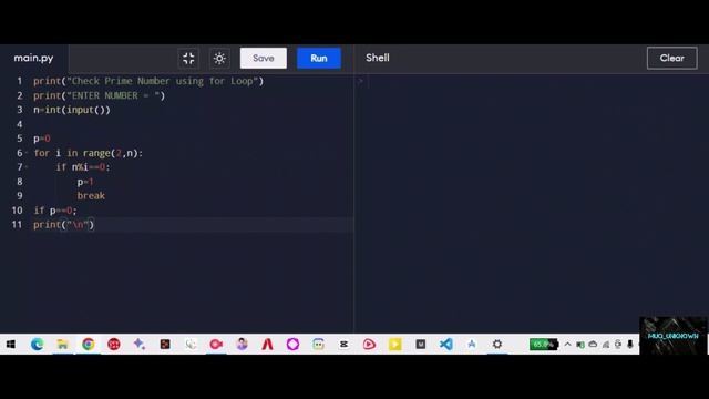 Check Prime Number using for loop In python смотреть онлайн
