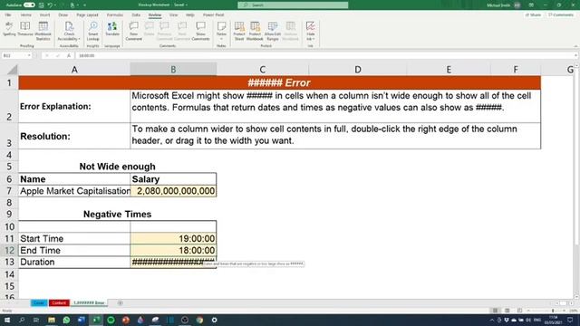 COLUM WIDTH OR NEGATIVE TIME/DATE ERROR in EXCEL смотреть онлайн
