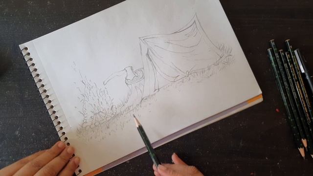 How to draw easy pencil sketch. Simple sketch of camp site view. easy art for beginner. смотреть онлайн