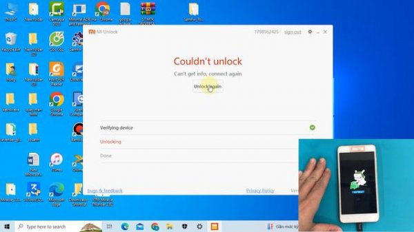 Xiaomi Unlock bootloader error Couldn’t unlock, Can’t get info, connect again
