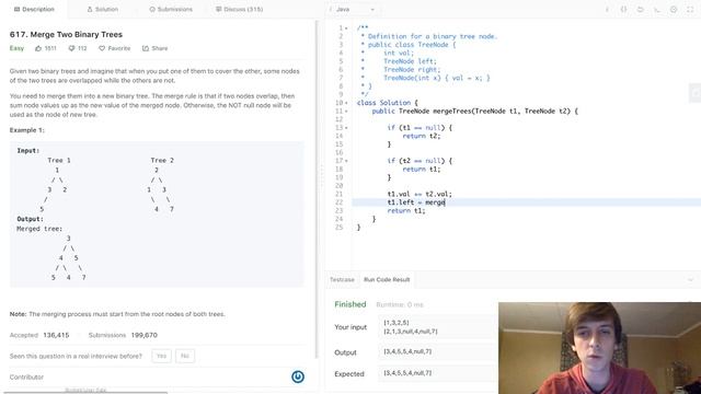LeetCode Merge Two Binary Trees Solution Explained - Java смотреть онлайн