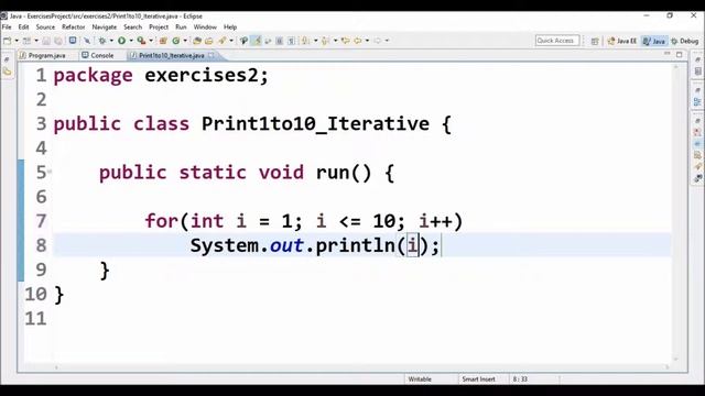 print 1 to 10 iterative in java смотреть онлайн