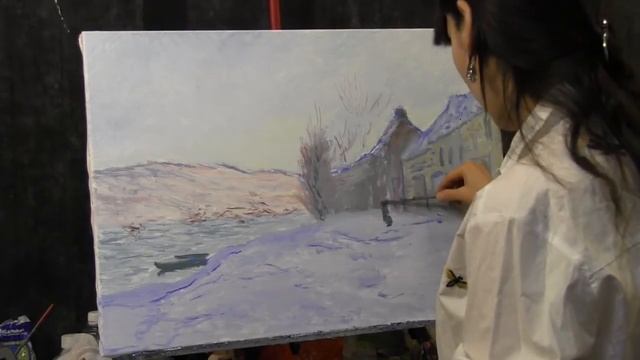 Зимний пейзаж Клода Моне, копируем импрессионизм, Фания Сахарова смотреть онлайн