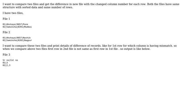 I want to compare two files and get the difference in new file with the changed column number... смотреть онлайн