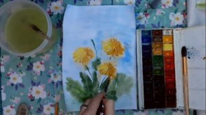 Рисуем одуванчики акварелью;)