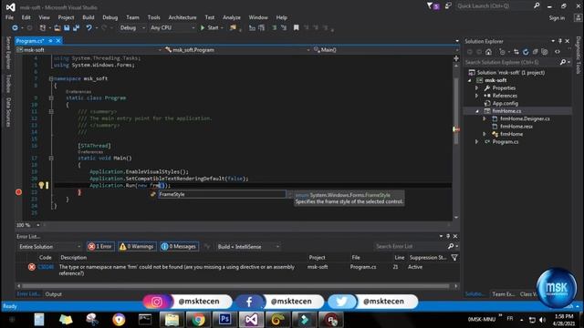 C# Problem : Error CS0246 The type or namespace name 'Form1' could not be found смотреть онлайн
