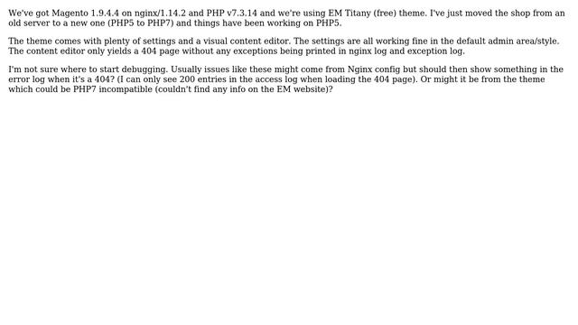 Magento: Magento 1/theme or NGinx fault? 404 on some theme feature settings смотреть онлайн