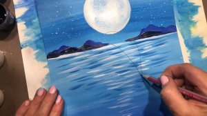 Рисуем гуашью морской пейзаж с дельфинами