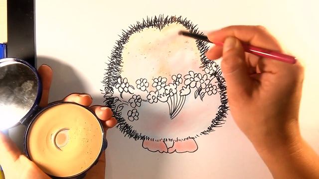 Рисуем милого ежика с букетом цветов. Рисунок маминой косметикой, фломастерами и карандашами смотреть онлайн