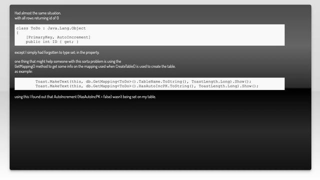 SQLite-net-pcl - Always returning ID as 0 (Xamarin) смотреть онлайн