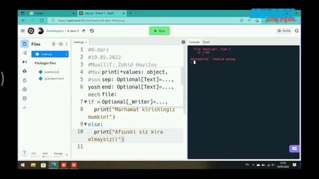 #8-dars. TARMOQLANISH. If va Else shartlari.// PYTHON DARSLARI смотреть онлайн