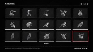 Справочник животные Red Dead Redemption 2