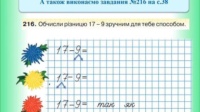 Віднімання виду 17 - 8 Дії з величинами смотреть онлайн