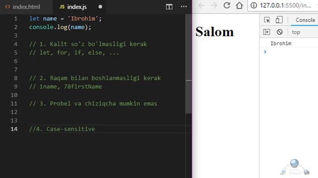 JavaScript asoslari. 3-Dars. O'zgaruvchilar va konstantalar. смотреть онлайн