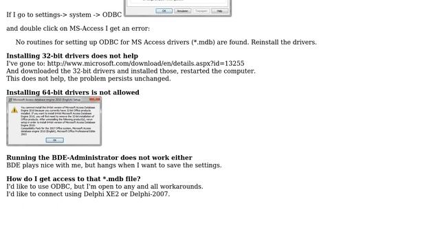 The 32-bit ODBC client for MS-access does not work and installing the 64-bit client is not... смотреть онлайн