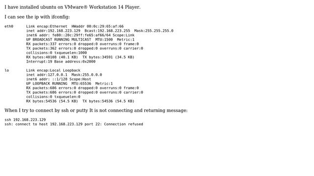 virtual machine not accessible by putty or ssh (port 22: Connection refused) смотреть онлайн