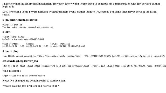 DevOps & SysAdmins: Unable to log in to FreeIPA web ui - "Login failed due to an unknown reason." смотреть онлайн