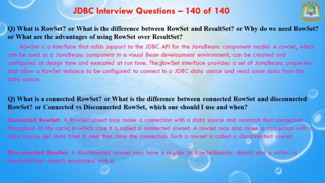 Java Database Connectivity(JDBC) Interview Questions – 140 out of 140 смотреть онлайн