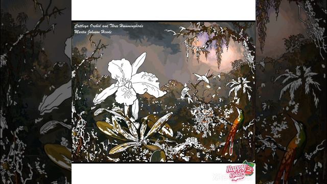 Happy Color | Cattleya Orchid And Three Hummingbirds - Martin Johnson Heade