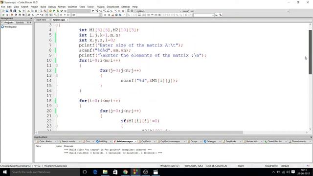 Sparse matrix : Program for 3-Column Representation in C++ смотреть онлайн