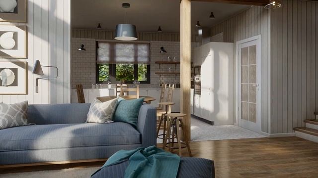 Белая гостиная с камином. Анимация интерьера смотреть онлайн