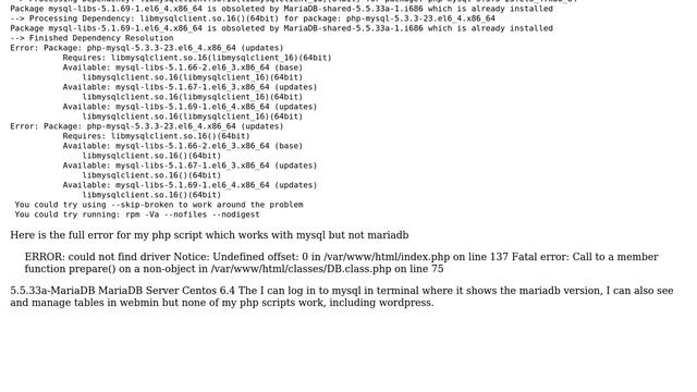 Unix & Linux: ERROR: could not find driver after changing from mysql to mariadb смотреть онлайн
