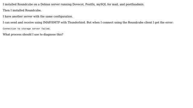 Roundcube Error: Connection to storage server failed смотреть онлайн