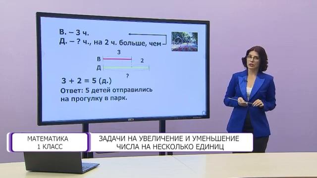 Математика. 1 класс. Задачи на увеличение и уменьшение числа на несколько единиц /16.03.2021/ смотреть онлайн