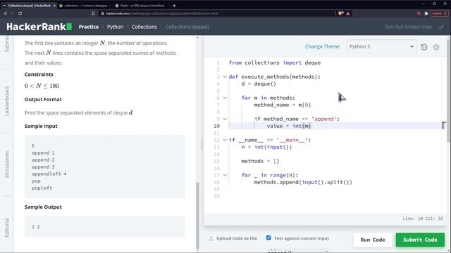 Python Ejercicio: 1083 2/2 HackerRank Operaciones Esenciales con Estructura de Datos colección dequ смотреть онлайн