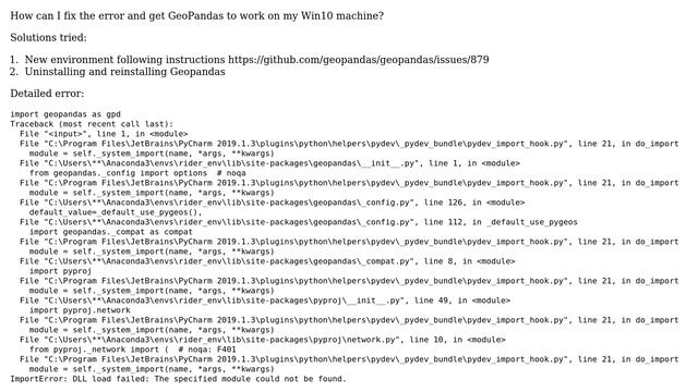 ImportError: DLL load failed: The specified module could not be found. while importing GeoPandas смотреть онлайн