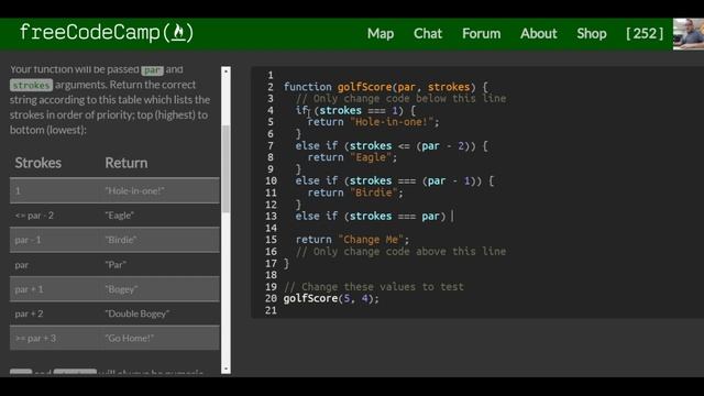 Golf Code, freeCodeCamp Basic Javascript смотреть онлайн