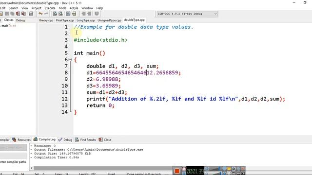 C Double Data Type Format Specifier смотреть онлайн