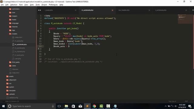Tutorial Codeigniter 3 Make Auto Code Count Using Database #26 смотреть онлайн