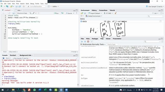 One-sample Hotelling's T2 test using R Studio смотреть онлайн