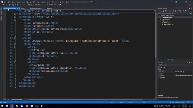 Полезности для Visual Studio Создание сниппета Примеры сниппетов для Unity смотреть онлайн